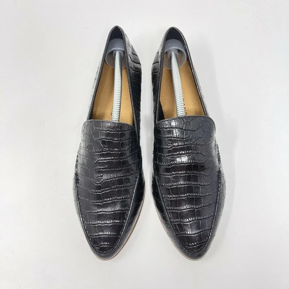 Lucky Brand 7.5 Bejaz Loafer Black Croc Leather
